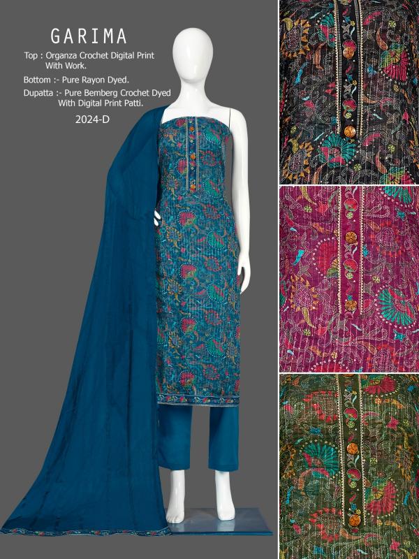 Bipson Garima 2024 Organza Designer Dress Material Collection